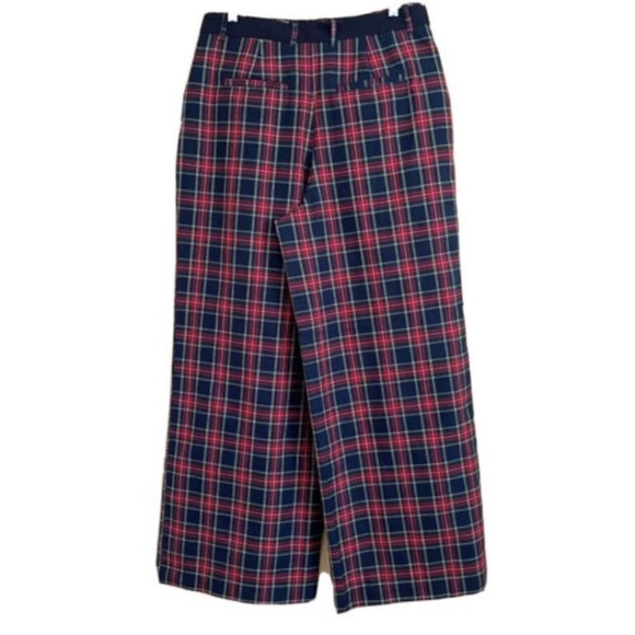 Modcloth Savannah Plaid Tartan Wide Leg Pant Trouser High Rise Holiday Belt Blue - Picture 5 of 11